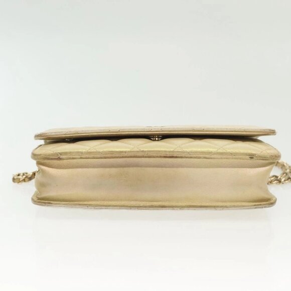CHANEL Matelasse Chain Wallet Shoulder Bag Lamb Skin Gold Tone CC Auth 137 - Picture 7 of 16